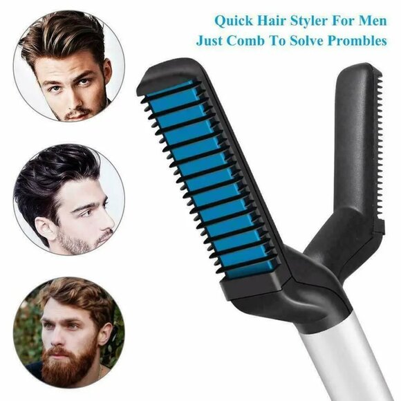 Quick Beard Straightener Multifunctional Hair Comb Curling Curler Show Cap - Picture 3 of 8